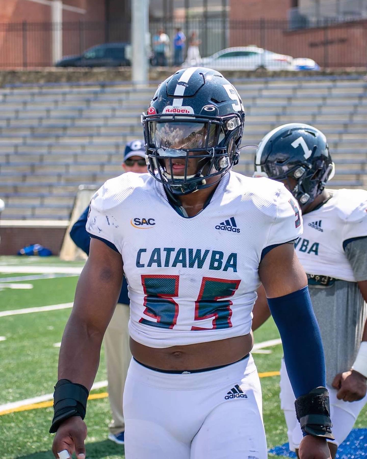 Collegiate football athlete on the field